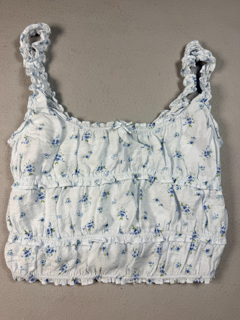 Love Tree Smocked Tank Top Light Blue Floral Ruffle Boho Women's Medium